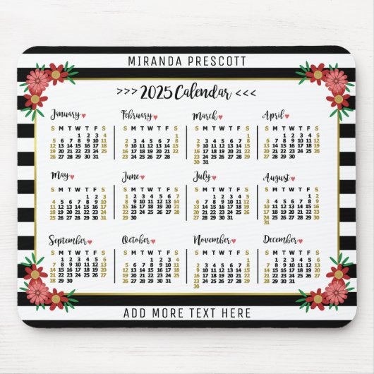 Maandkalender 2025 | Preppy bloemstrepen Muismat (Voorkant)