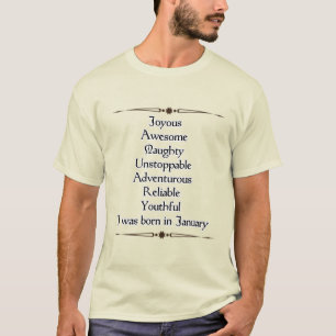 Maandverjaardagscitaten en typografie van januari t-shirt