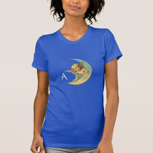 MAANENGEL IN BLAUWE GOUDEN GELE GLINSTERINGEN MONO T-SHIRT