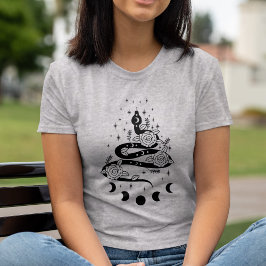 Maanfase Bloemen Slang Sterrenslang Slangen Pad T-shirt