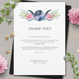 Maanfase Roze Bloemen Metafysische Bruiloft Bedankkaart