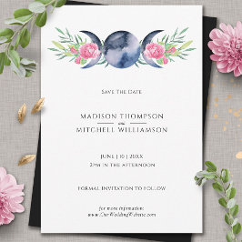 Maanfase Roze Bloemen Metafysische Bruiloft Save The Date