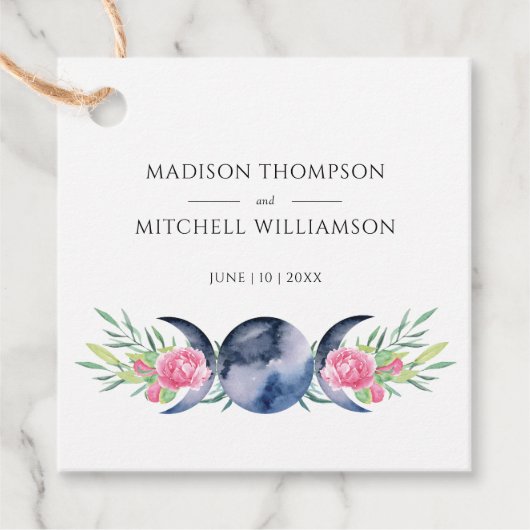 Maanfase Roze Rozen Bloemen Metafysische Bruiloft Bedankjes Labels (Voorkant)