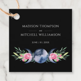 Maanfase Roze Rozen Bloemen Metafysische Bruiloft Bedankjes Labels