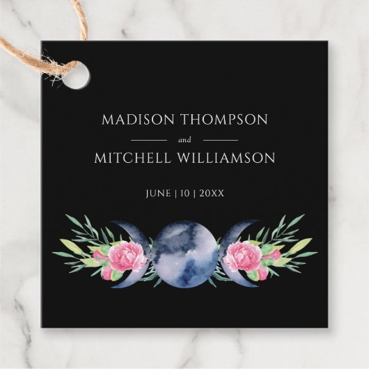 Maanfase Roze Rozen Bloemen Metafysische Bruiloft Bedankjes Labels (Voorkant)