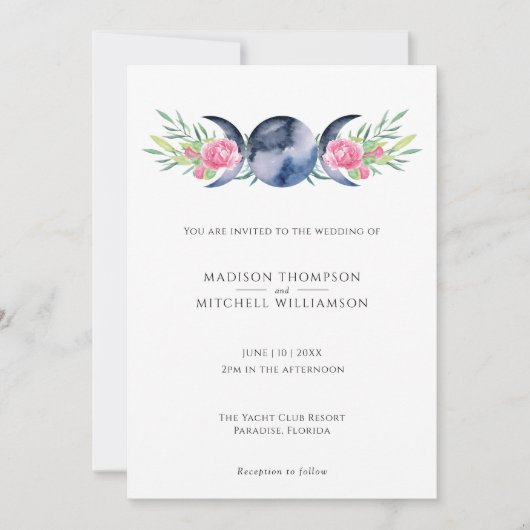 Maanfase Roze Rozen Bloemen Metafysische Bruiloft Kaart (Voorkant)