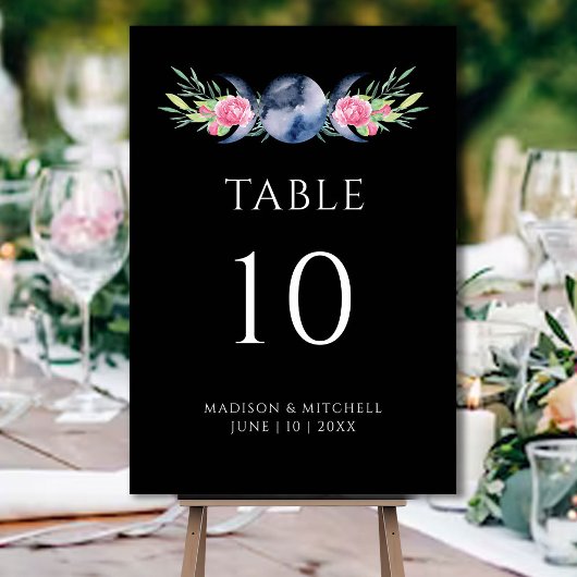 Maanfase Roze Rozen Bloemen Metafysische Bruiloft Kaart