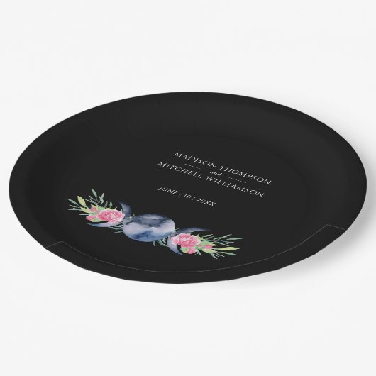 Maanfase Roze Rozen Bloemen Metafysische Bruiloft Papieren Bordje (Gekanteld)