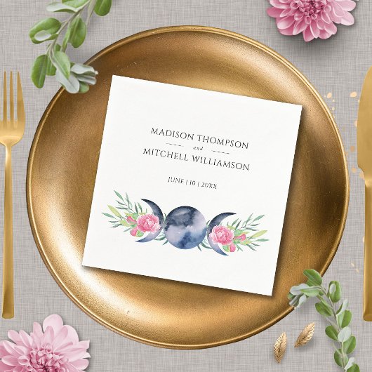 Maanfase Roze Rozen Bloemen Metafysische Bruiloft Servet