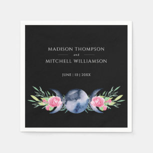 Maanfase Roze Rozen Bloemen Metafysische Bruiloft Servet