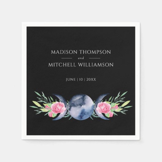 Maanfase Roze Rozen Bloemen Metafysische Bruiloft Servet (Voorkant)