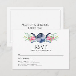 Maanfase Roze Rozen Bloemige Metafysische Trouw  RSVP Kaartje