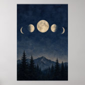 Maanfasen boven de bergkam Aquarel Poster (Voorkant)
