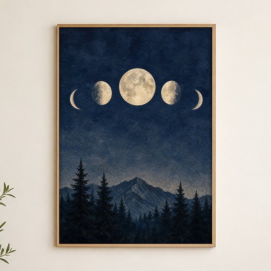 Maanfasen boven de bergkam Aquarel Poster