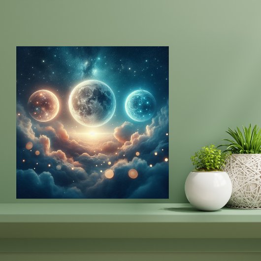 Maanfasen boven wolken canvas afdruk