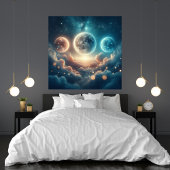 Maanfasen boven wolken canvas afdruk