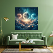 Maanfasen boven wolken canvas afdruk