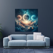 Maanfasen boven wolken canvas afdruk