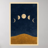 Maanfasen Heuvel Aquarel Hemel Kunst Poster (Voorkant)