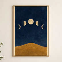 Maanfasen Heuvel Aquarel Hemel Kunst Poster