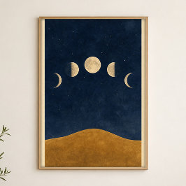 Maanfasen Heuvel Aquarel Hemel Kunst Poster