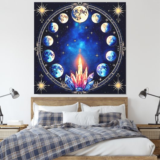 Maanfasen Kristal Kosmos Canvas Afdruk (Insitu (Slaapkamer))
