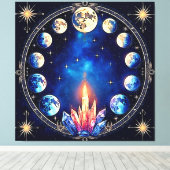 Maanfasen Kristal Kosmos Canvas Afdruk (Insitu (Houten vloer))