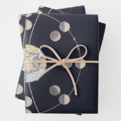 Maanfasen met aarde en zon,  sterrenkunde inpakpapier vel (In situ)