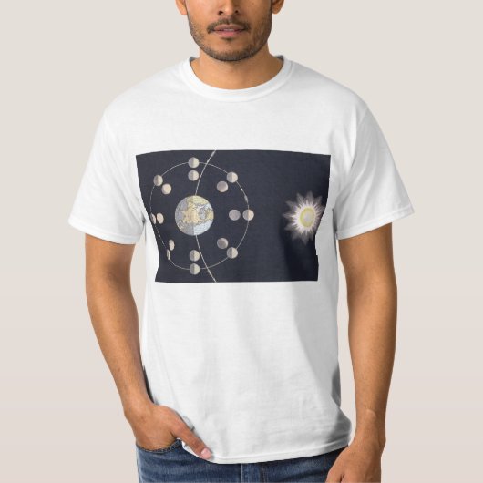Maanfasen met aarde en zon, sterrenkunde t-shirt (Voorkant)