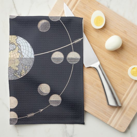 Maanfasen met aarde en zon,  sterrenkunde theedoek (Quarter Fold)