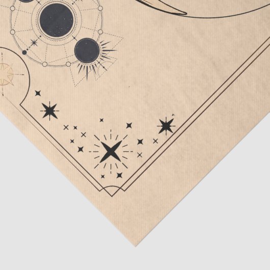 Maanfasen tarotkaart wolken benauwd oud tissuepapier (Detail)