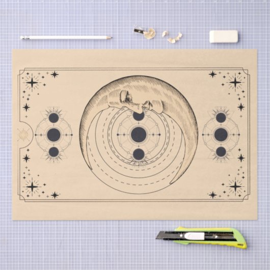 Maanfasen tarotkaart wolken benauwd oud tissuepapier (Craft)