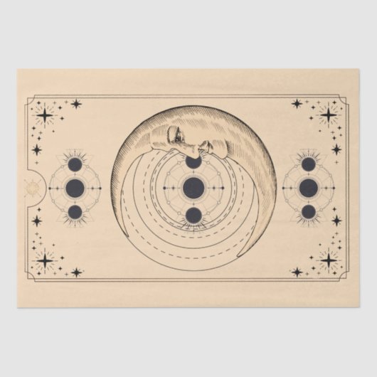 Maanfasen tarotkaart wolken benauwd oud tissuepapier (Voorkant)