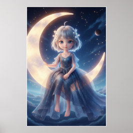 Maanfee Sterrennacht Kunstposter Poster