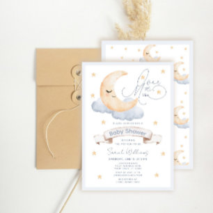 Maanfeest Gouden Sterren Blauwe Baby Shower Kaart