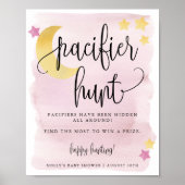 Maanfeest, Roze Baby Shower Fopspenen Jacht Game Poster (Voorkant)