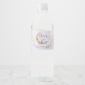 Maanfeestje, Goud Glitter Paarse Baby Shower Waterfles Etiket (Voorkant)