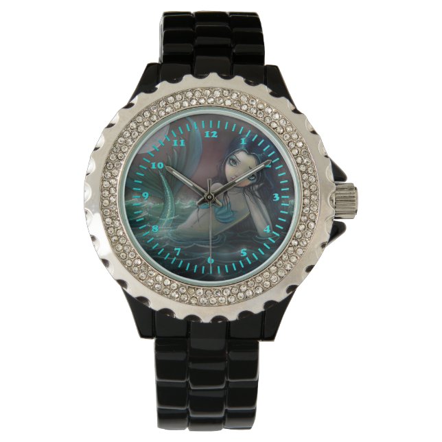 Maanglitte Rivier Zeemeermin Fantasie Pop Art Horloge (Voorkant)