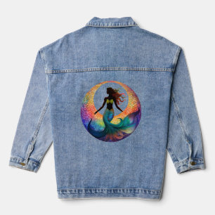Maangodin Silhouet van Zeemeermin Kleurig Grafis Denim Jacket