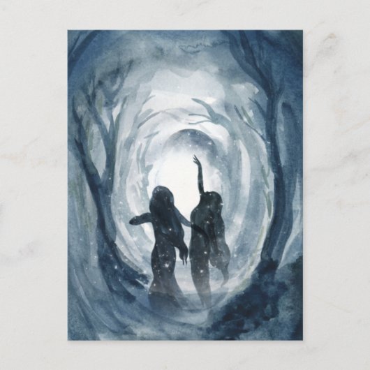 Maangodin viert sterbos blauwe waterverf briefkaart (Voorkant)