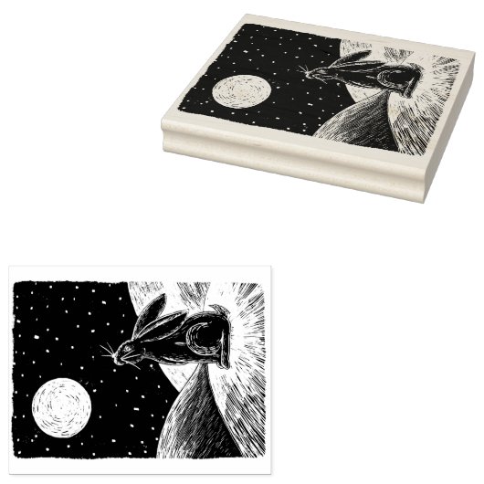 Maanhaas in de sneeuw rubberstempel (Gestempeld)