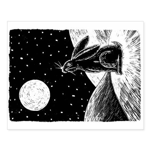 Maanhaas in de sneeuw rubberstempel (Afrduk)