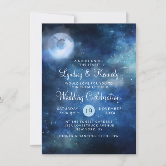 Maanhemel Volle Maannacht onder de Sterren Bruilof Kaart (Voorkant)