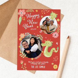 Maanjaar Nieuwjaar van Dragon familie Schattige Feestdagenkaart