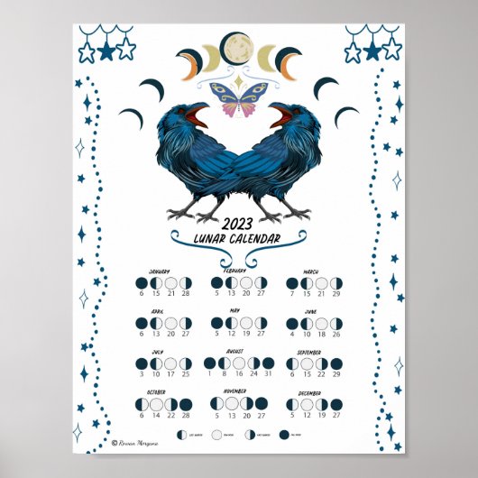 MAANKALENDER 2023, Kraai Maan, Heks Wicca Maan Poster (Voorkant)