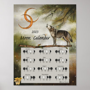 MAANKALENDER 2023, Wolf Maan Donker Woud, Wicca Poster