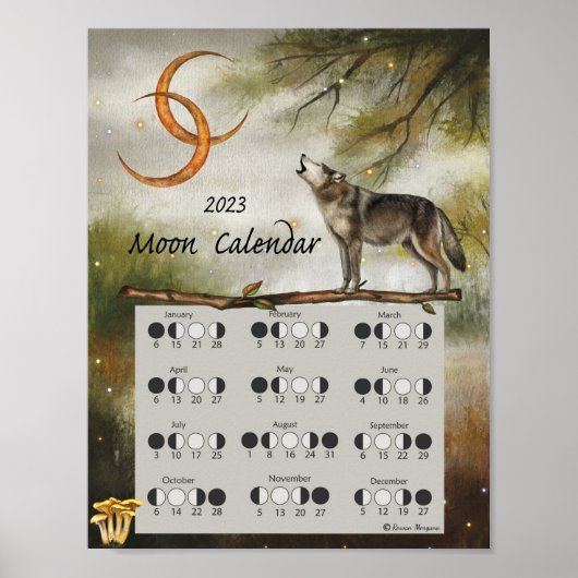 MAANKALENDER 2023, Wolf Maan Donker Woud, Wicca Poster (Voorkant)