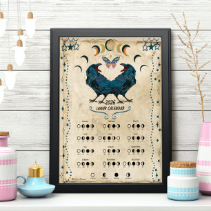 MAANKALENDER 2026, Kraai Maand, Wicca Heksen Maan Poster