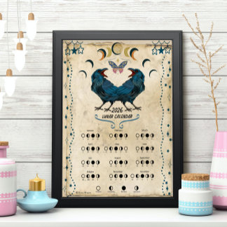 MAANKALENDER 2026, Kraai Maand, Wicca Heksen Maan Poster