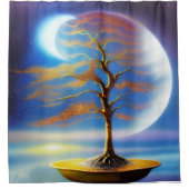 Maanlandschap bonsai douchegordijn (Voorkant)